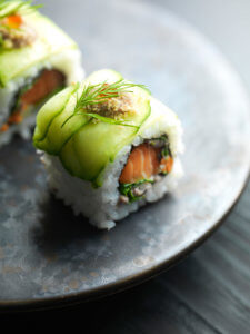 Salmon Gravlax roll at sushi shop