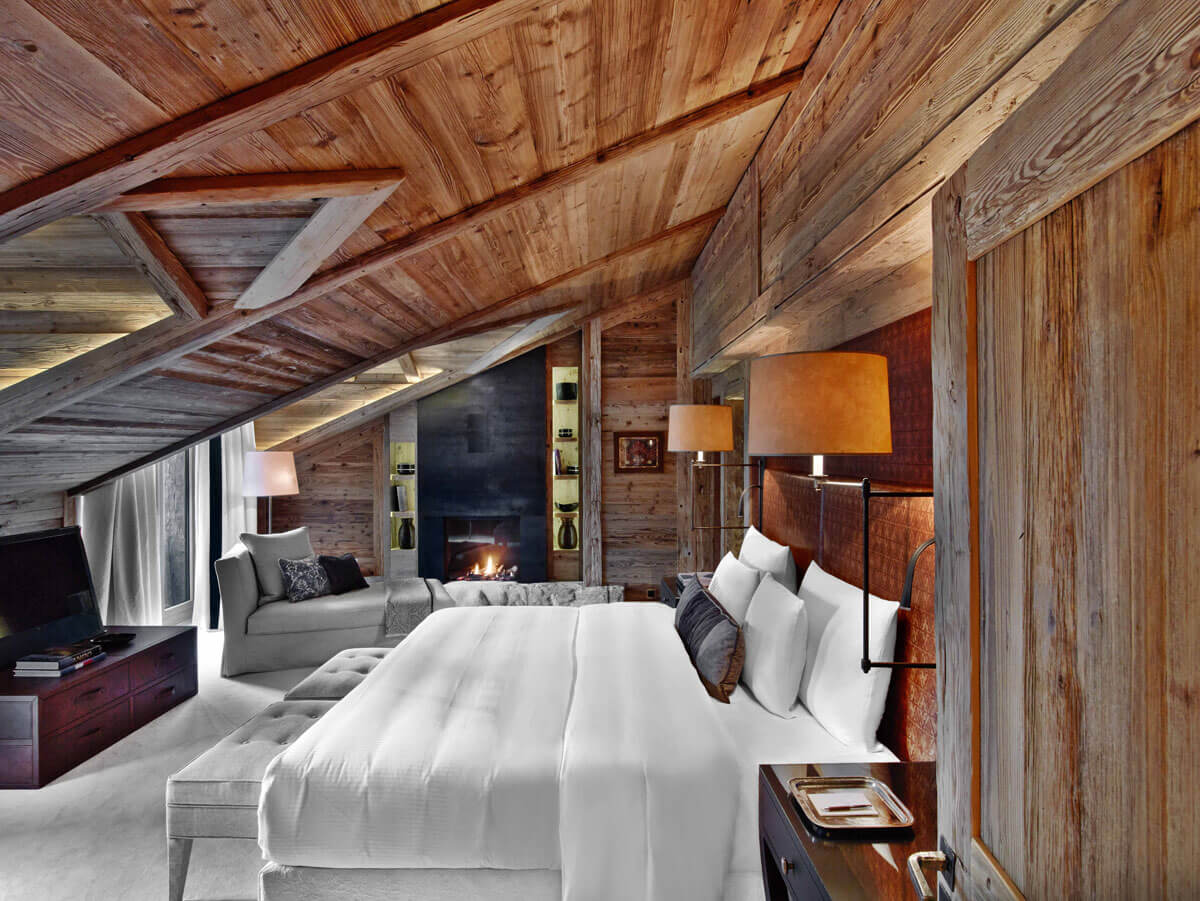 Attic room at the Alpina Gstaad, a five star hotel in the swiss alps