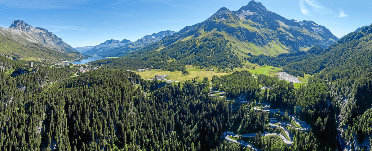 Summer in the swiss alps, green mountains 