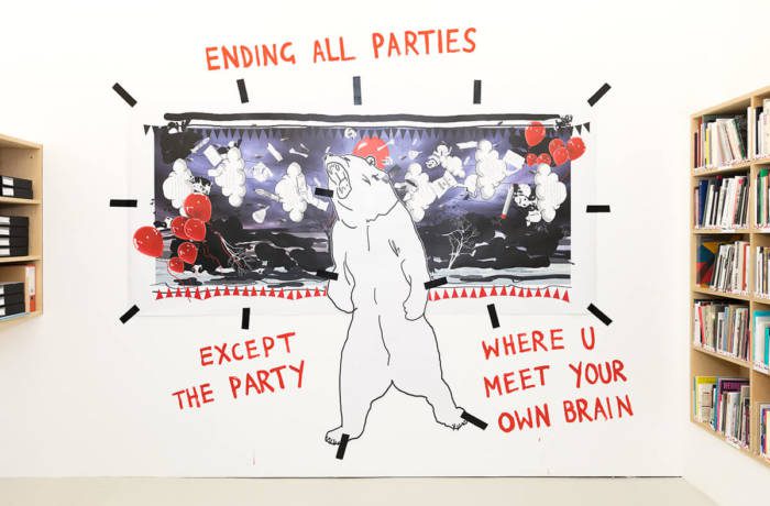 Collage art work by heather phillipson poet and artist ending all parties white bear