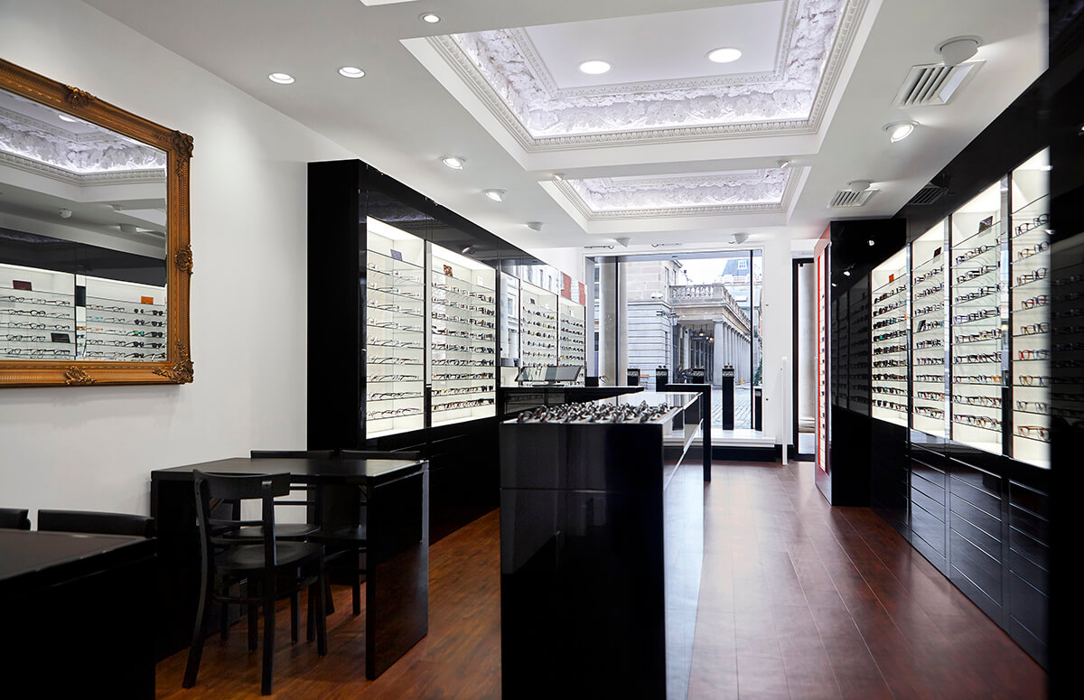 Interior of Tom Davies luxury eyewear store in Covent Garden London
