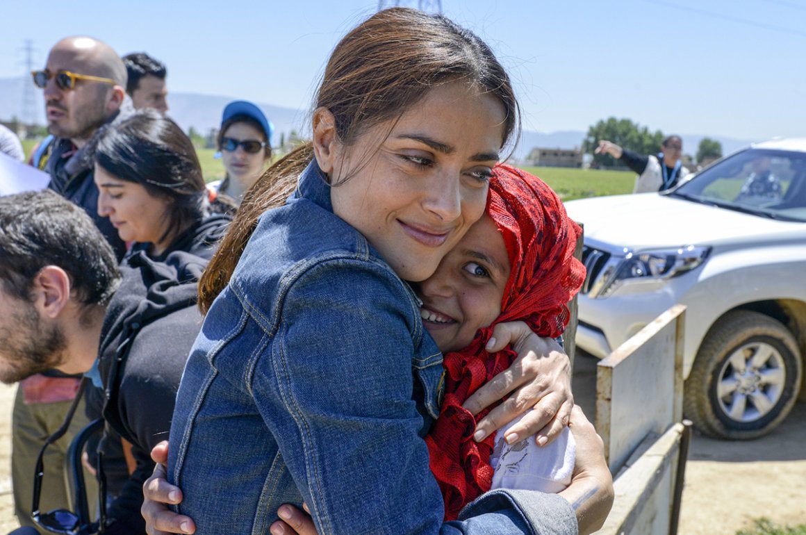 Salma Hayek wife of Kering owner joined UNICEF to meet Syrian refugees in 2015