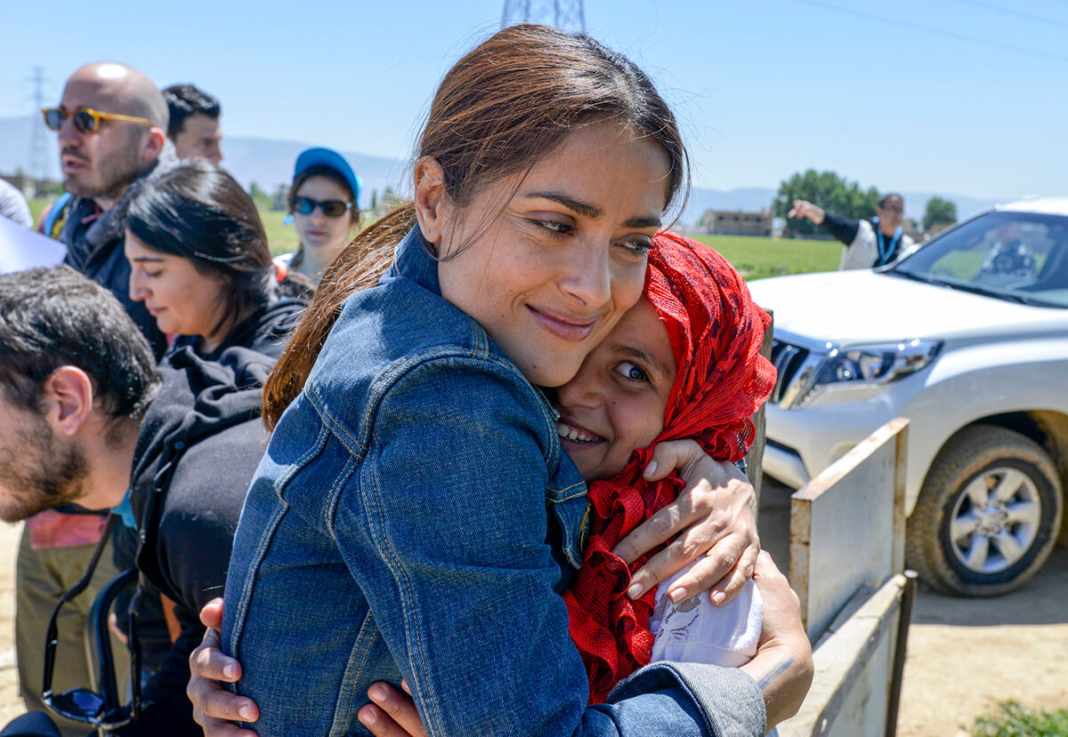Salma Hayek wife of Kering owner joined UNICEF to meet Syrian refugees in 2015
