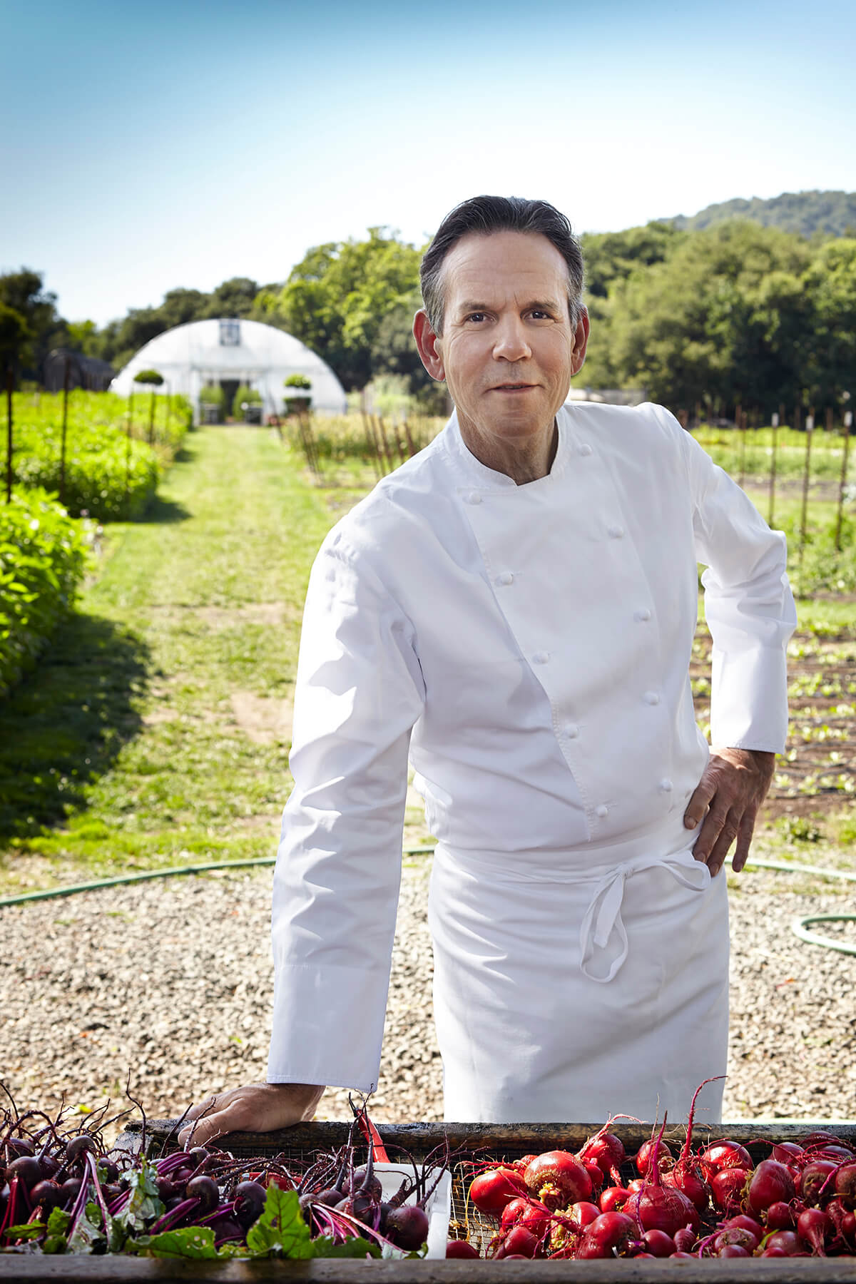 Chef Thomas Keller pictured in the grounds of his famous Napa restaurant The French Laundry