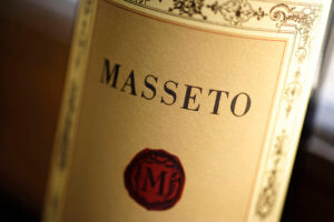 Masseto label on wine bottle with red wax stamp