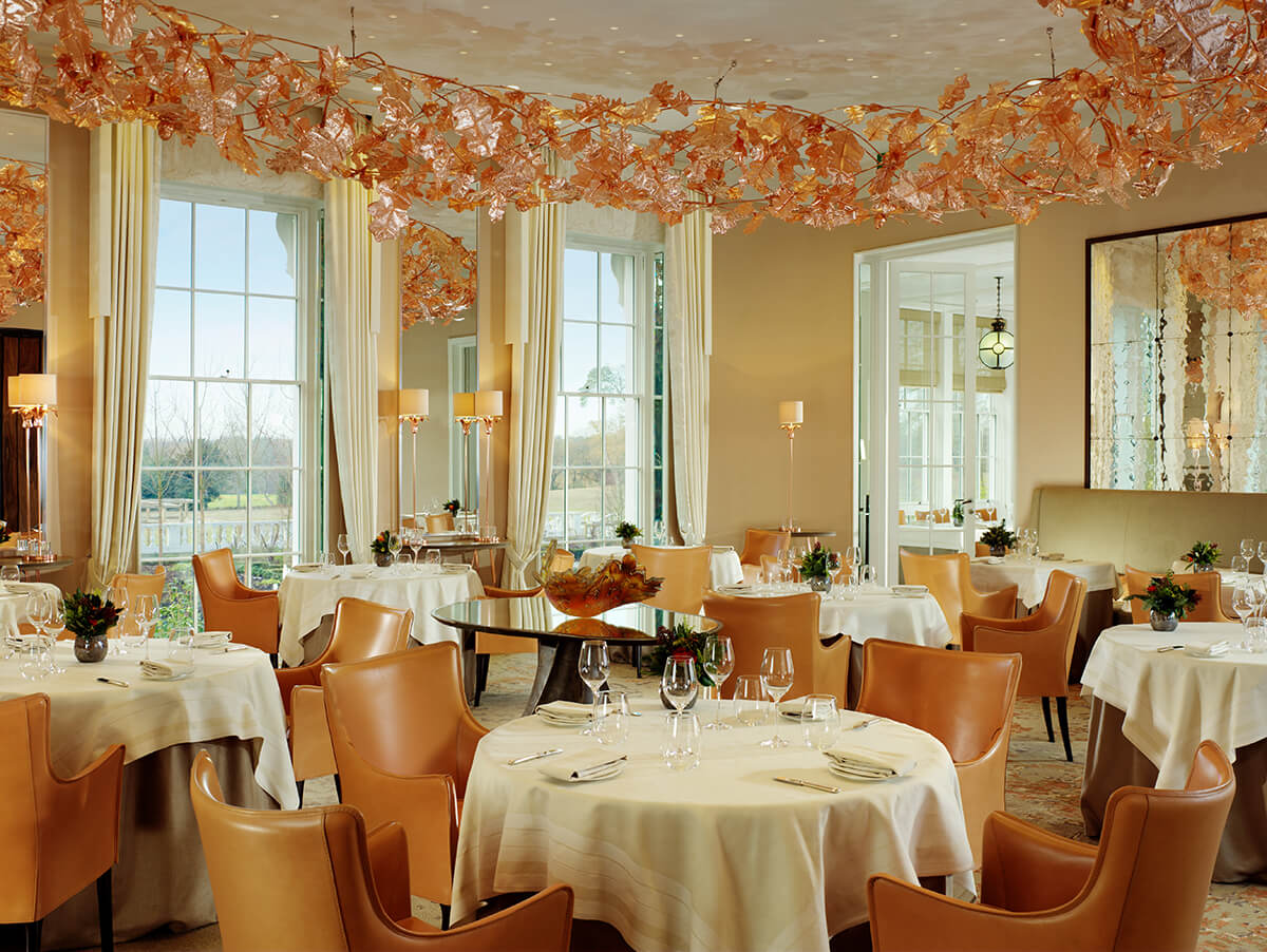 Michelin starred Restaurant Coworth Park dining room set for autumn