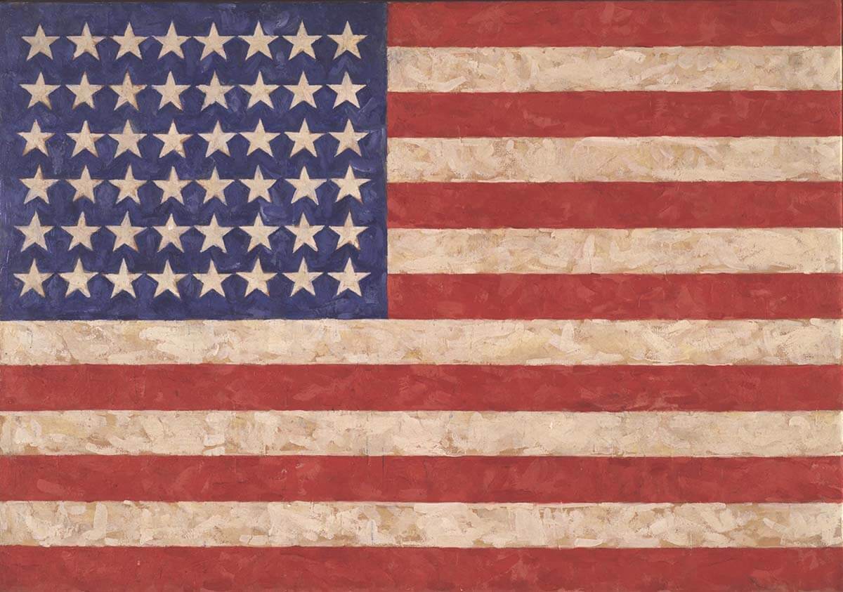 Painting of American flag by artist Jasper Johns on display at Royal Academy in London