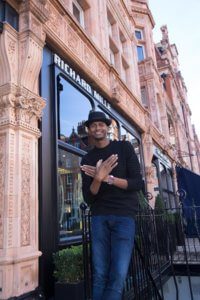 Olympic athlete and richard mille ambassador Mutaz Essa Barshim outside the Mount Street store in London