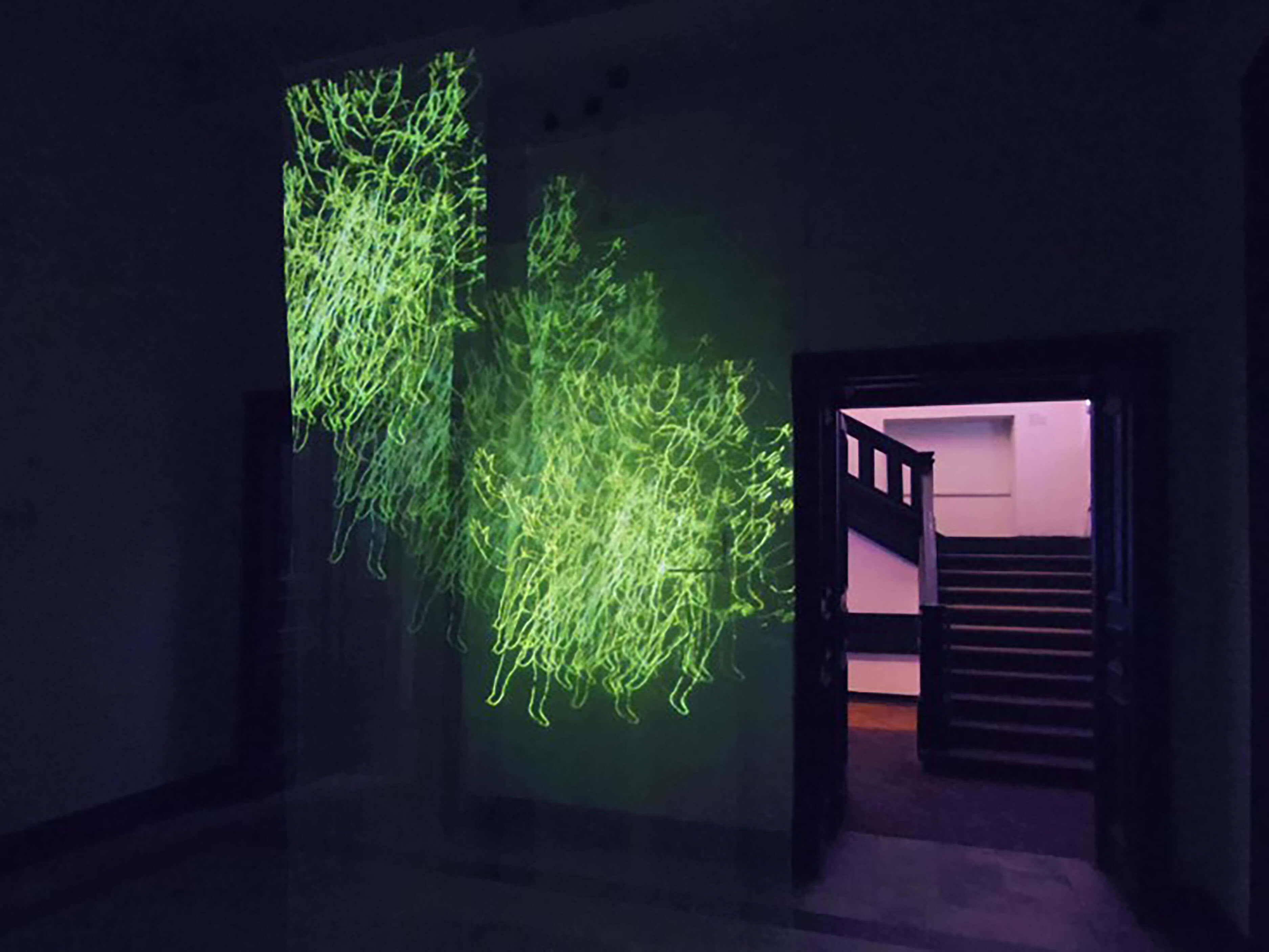 Augmented poetry projected onto a wall at an exhibition in Warsaw by poet and software developer Eran Hadras