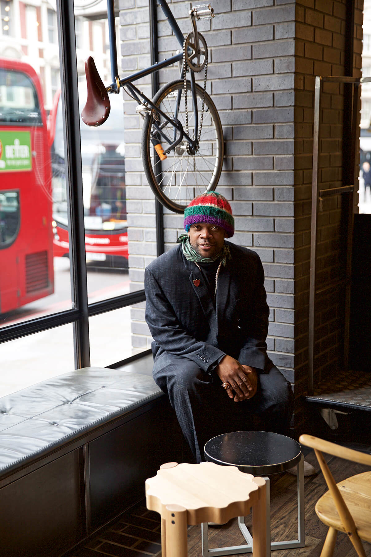 portrait of stylist jude nwimo in his home neighbourhood of east london by artist maryam eisler