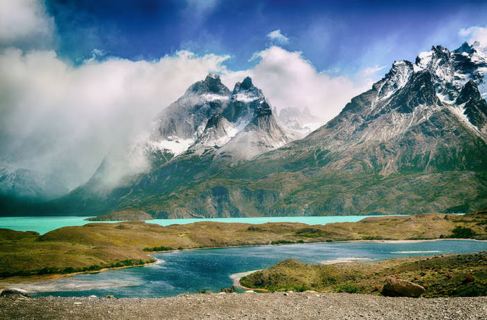 Dramatic mountainous landscape of Torres del Paine National Park in Chile, South America