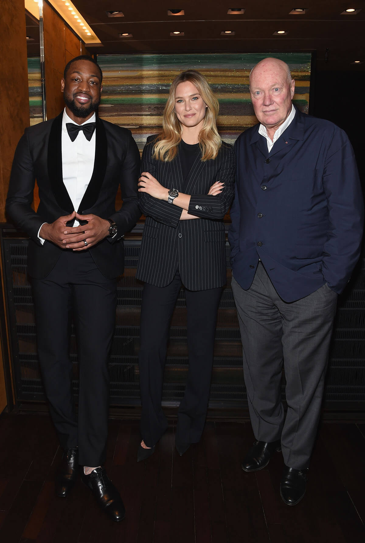 Hublot brand ambassadors Bar Refaeli and Dwyane Wade pictured with chairman Jean-Claude Biver 