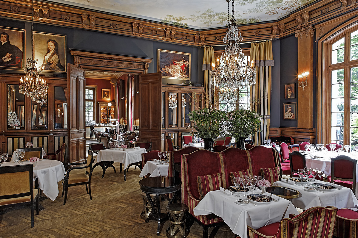 Grand interiors of the Michelin starred restaurant at Saint James Hotel Paris