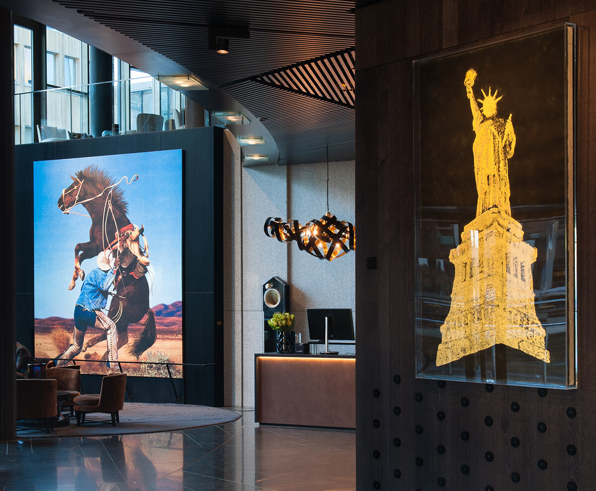 Artworks hanging in five star hotel foyer