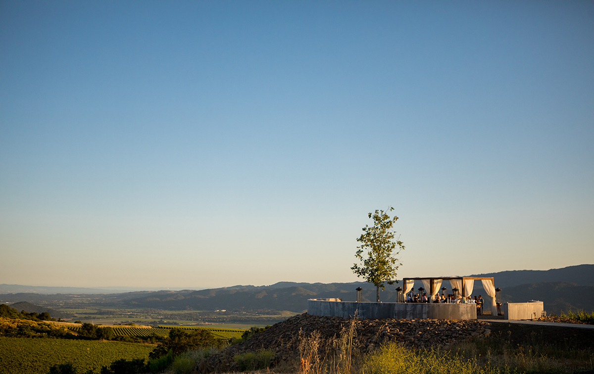 vineyard landscape with luxury canopy on a hilltop