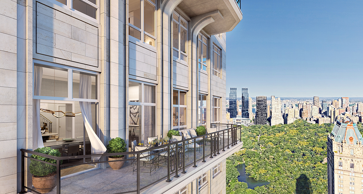 Render of luxury balcony in New York apartment 