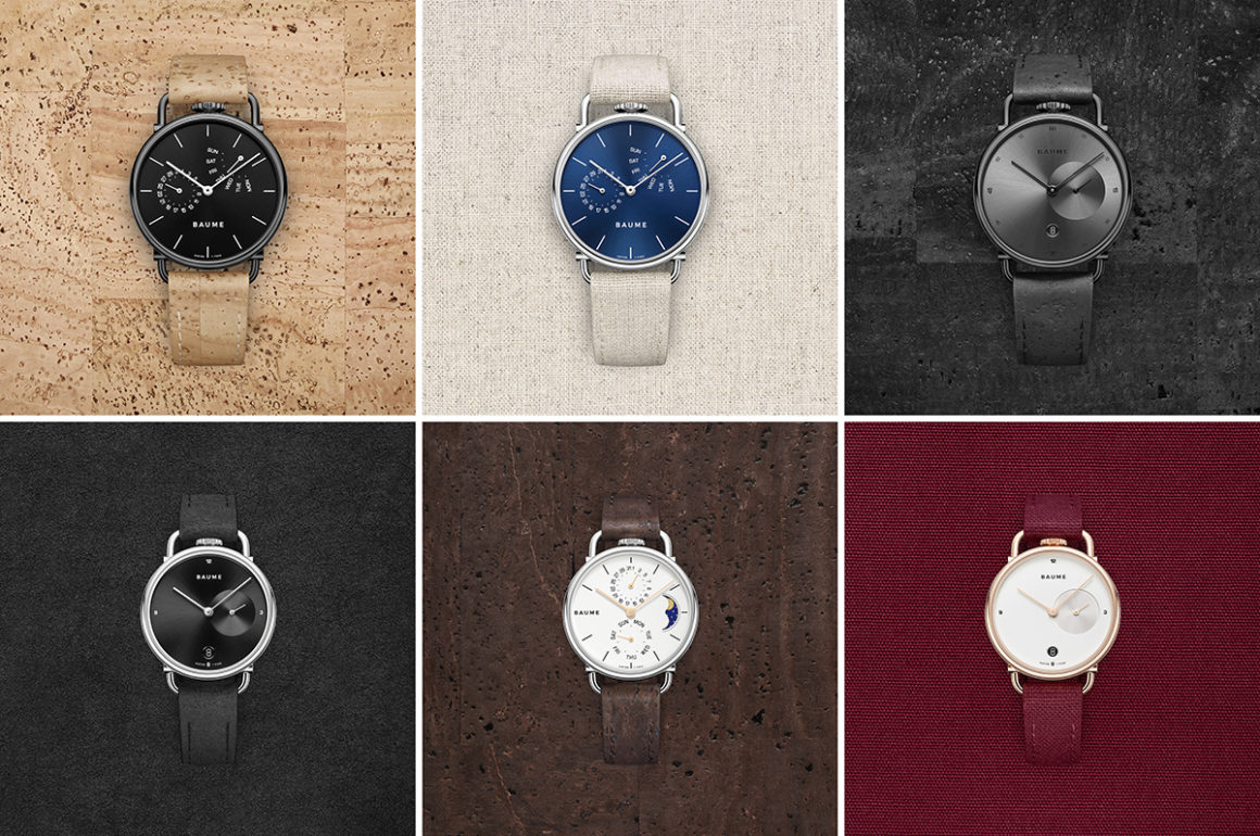 collage image of watches using different sustainable strap materials