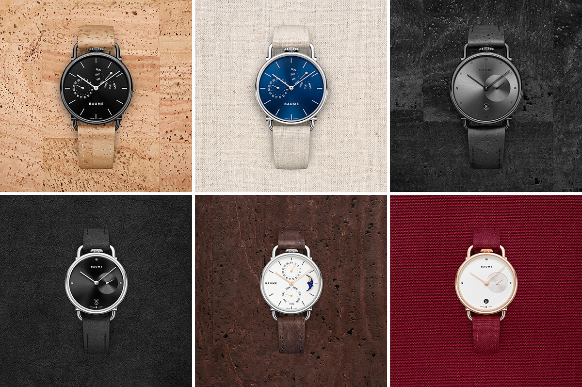 collage image of watches using different sustainable strap materials