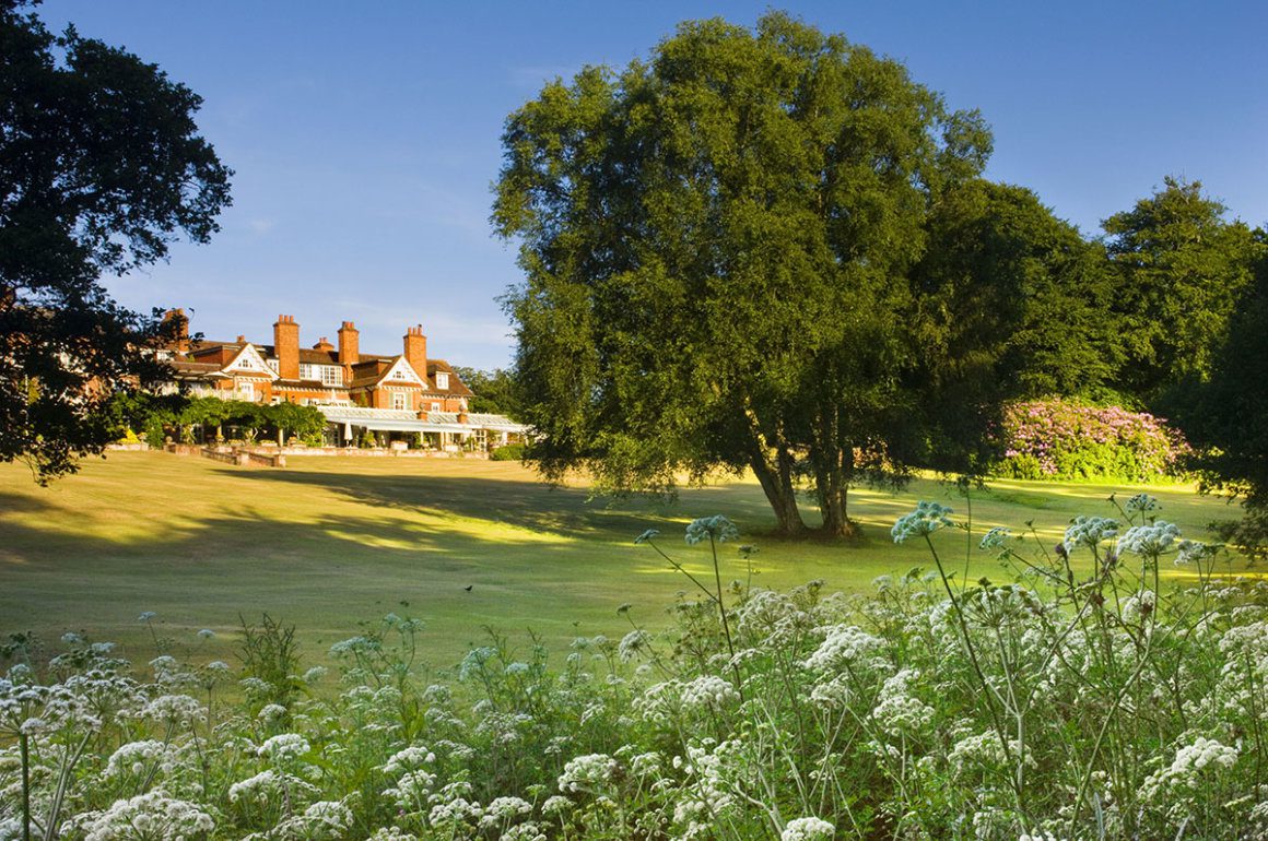 Chewton Glen hotel main house pictured in the summer light