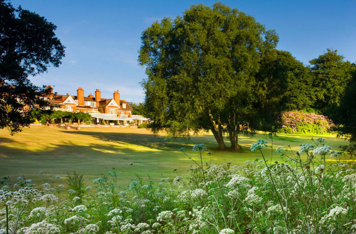 Chewton Glen hotel main house pictured in the summer light