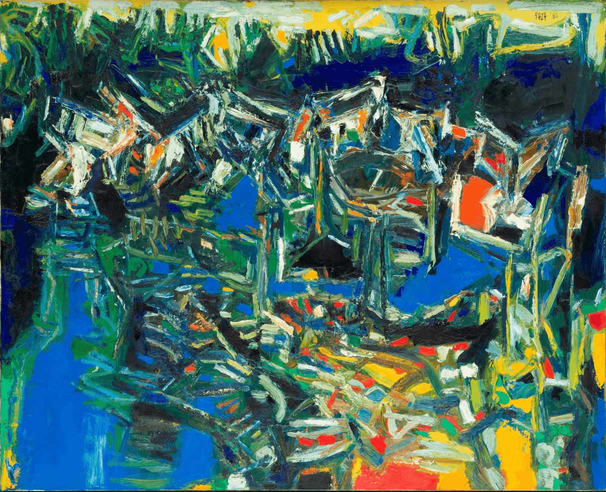 vibrant abstract painting of Sienne Port by S.H. Raza