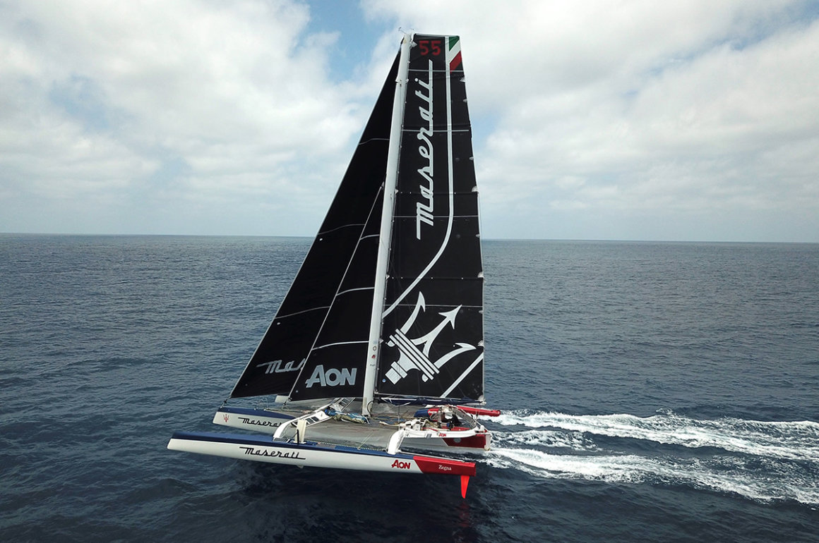 Maserati Multi 70 sailing boat pictured in action on the ocean