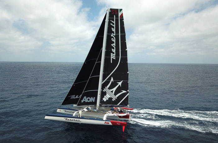 Maserati Multi 70 sailing boat pictured in action on the ocean