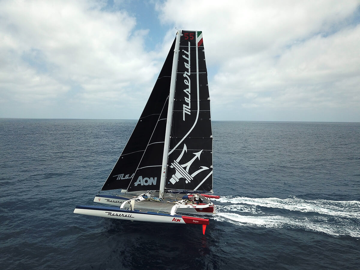Maserati Multi 70 sailing boat pictured in action on the ocean