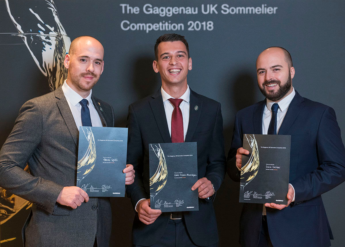 Line-up of three finalists at the Gaggenau UK sommelier competition 2018