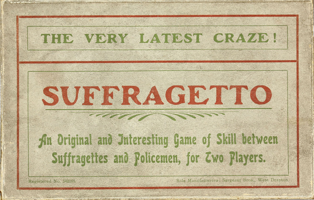 the signage for historical suffragetto board game