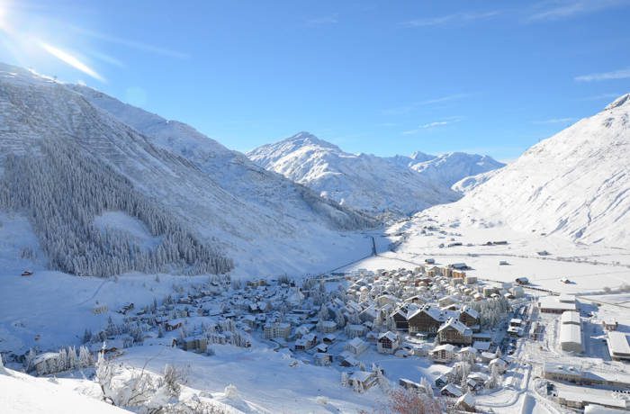 Alpine village of Andermatt in winter