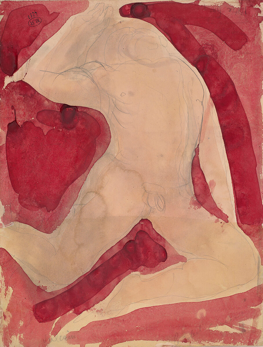 Watercolour nude drawing by French sculptor Rodin