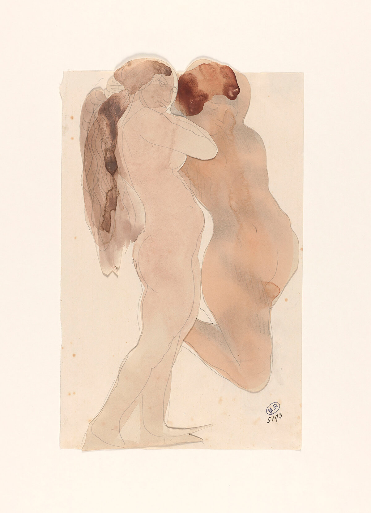 Drawing of two female nude figures by French sculptor Rodin