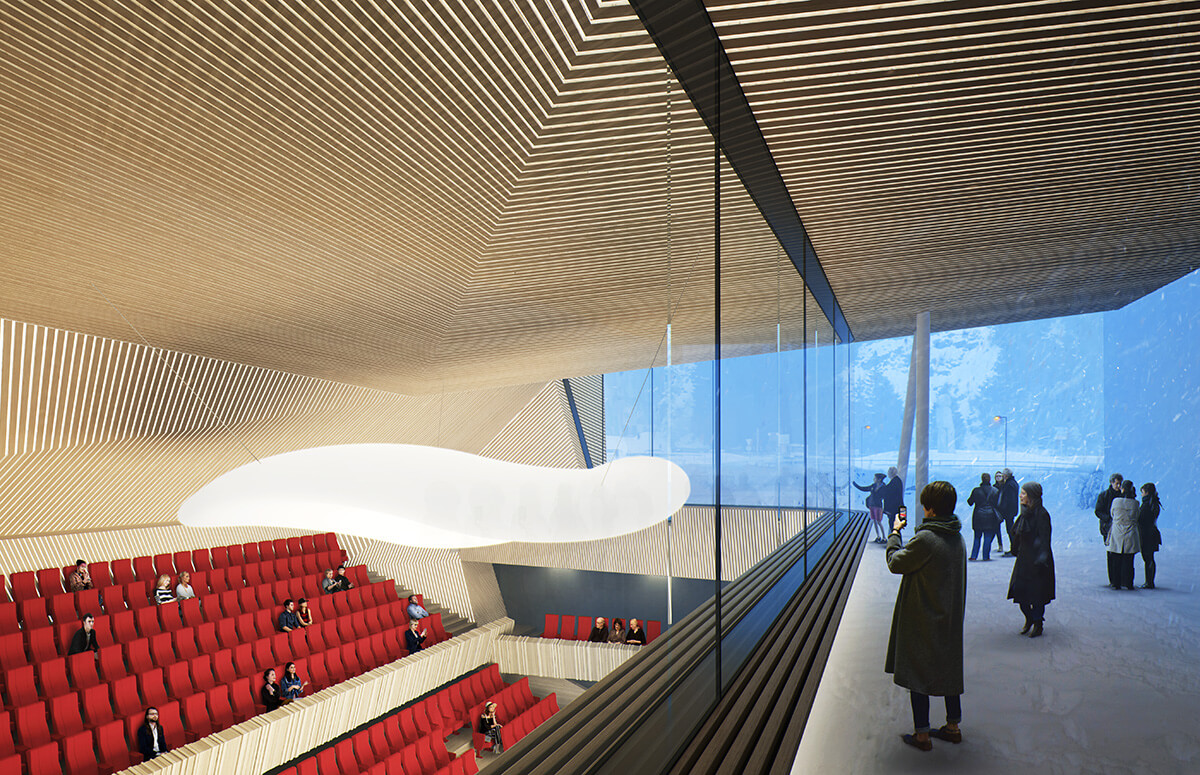 Render of the Studio Seilern-designed concert hall in Andermatt Switzerland