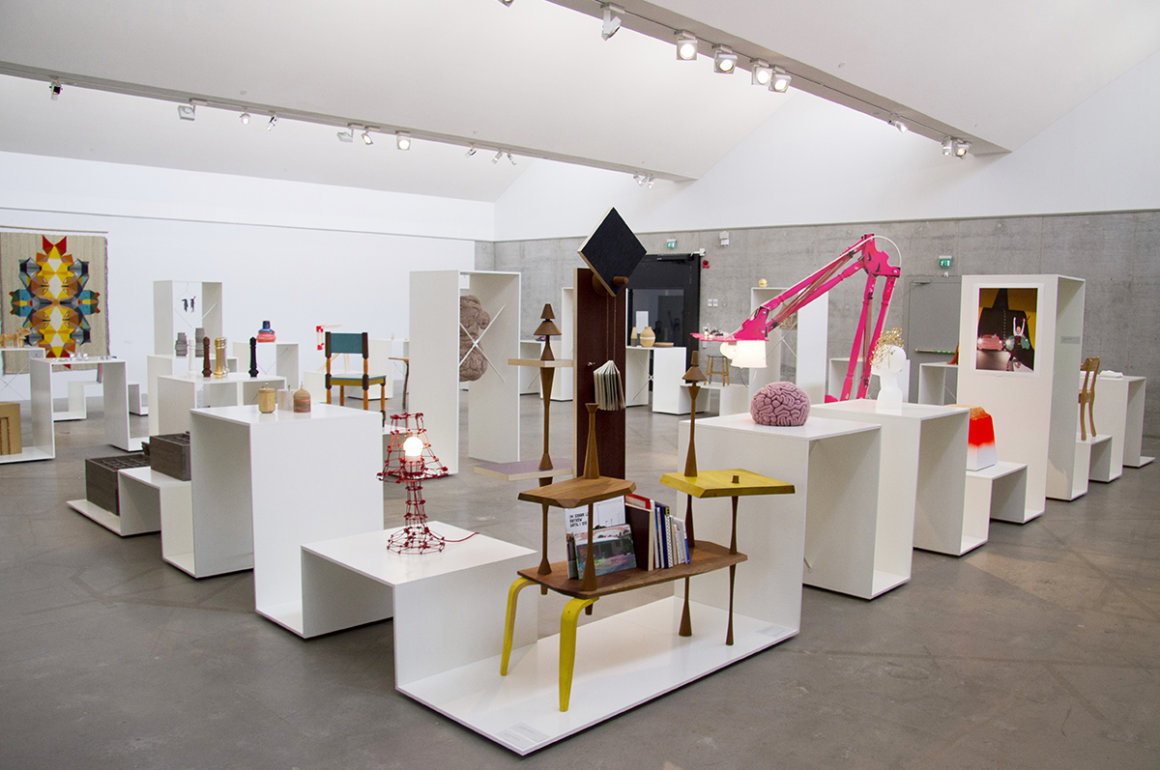 an exhibition space of design pieces such as furniture and sculptures