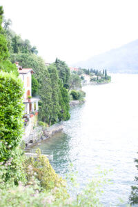 Detail shot of lakeside villages with picturesque houses right on the banks of the water