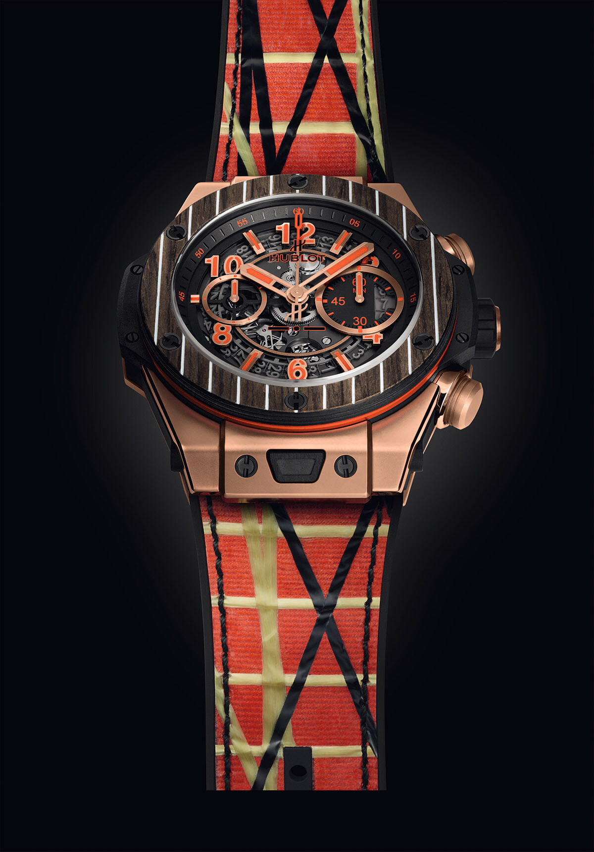 Hublot Big Bang special edition watch with red and gold striped strap 