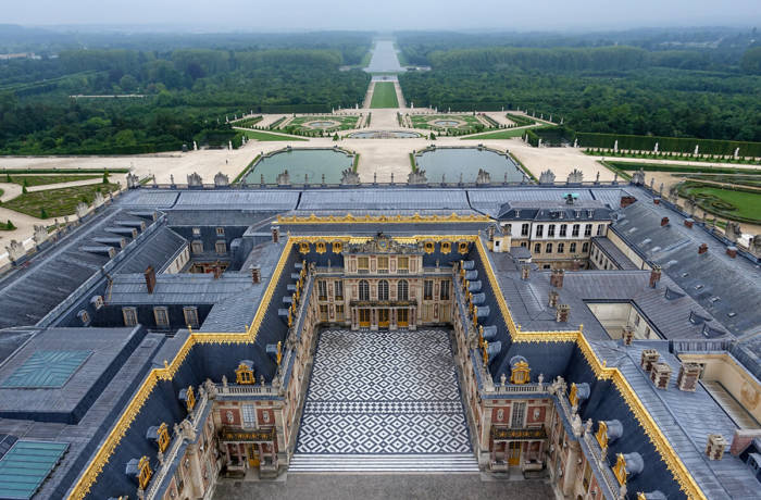 Aerial shot of Château de Versailles, France