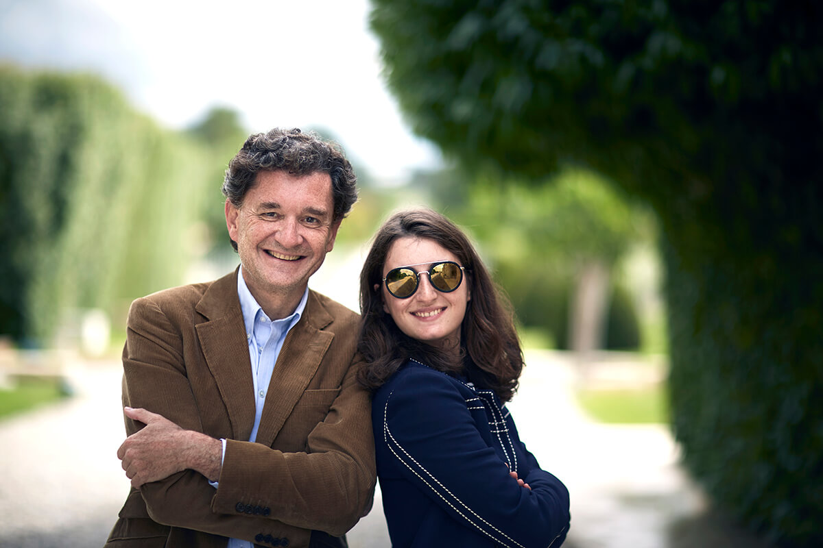 Portrait of Philippe Sereys de Rothschild with his daughter, Mathilde on their vineyard in Bordeaux
