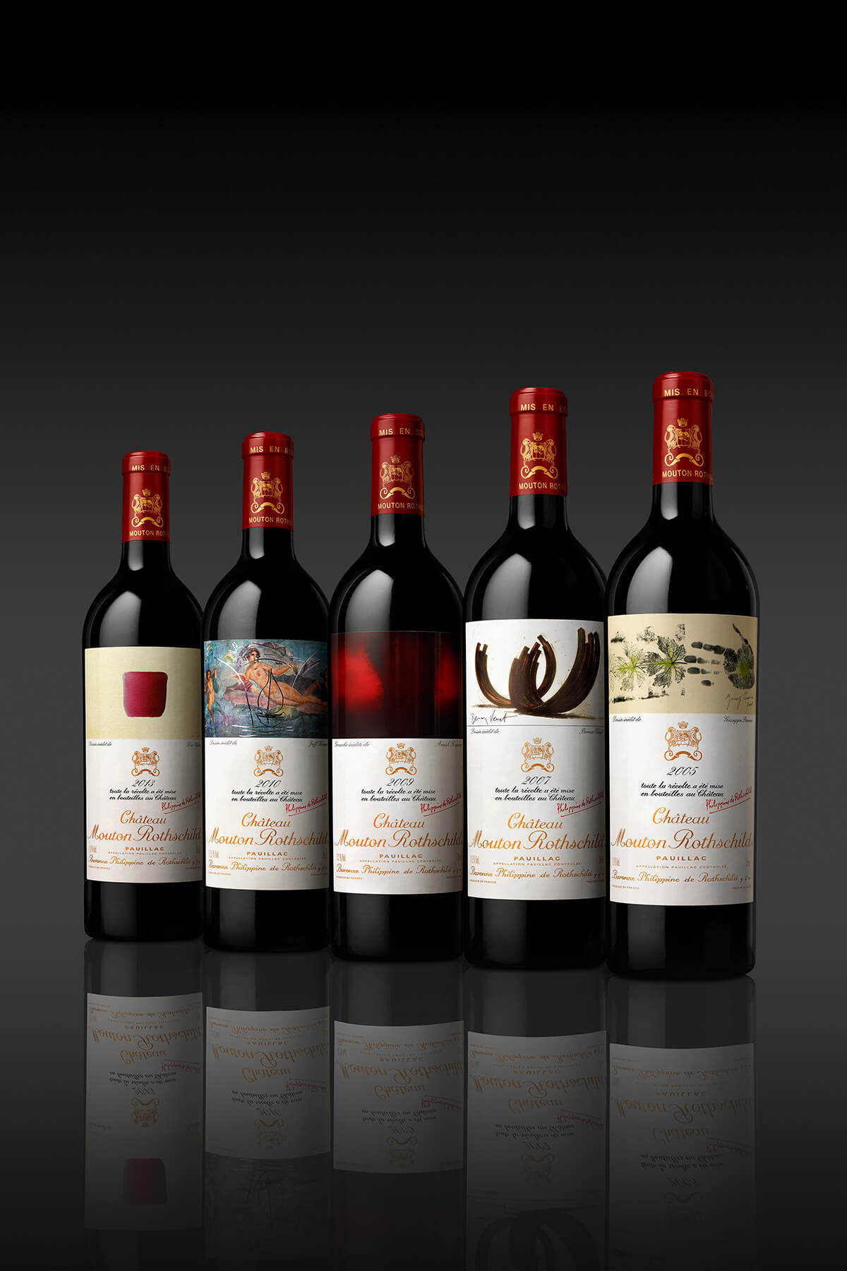Château Mouton Rothschild vintage wines with labels designed by contemporary artists