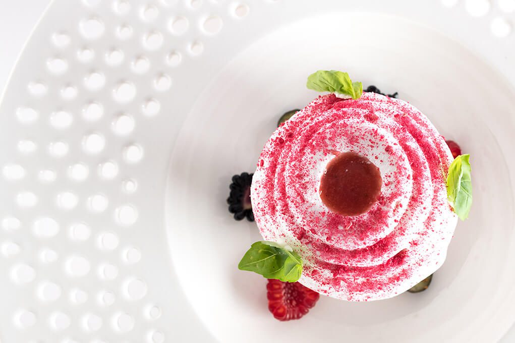 a gourmet dessert elegantly served at Rampoldi restaurant