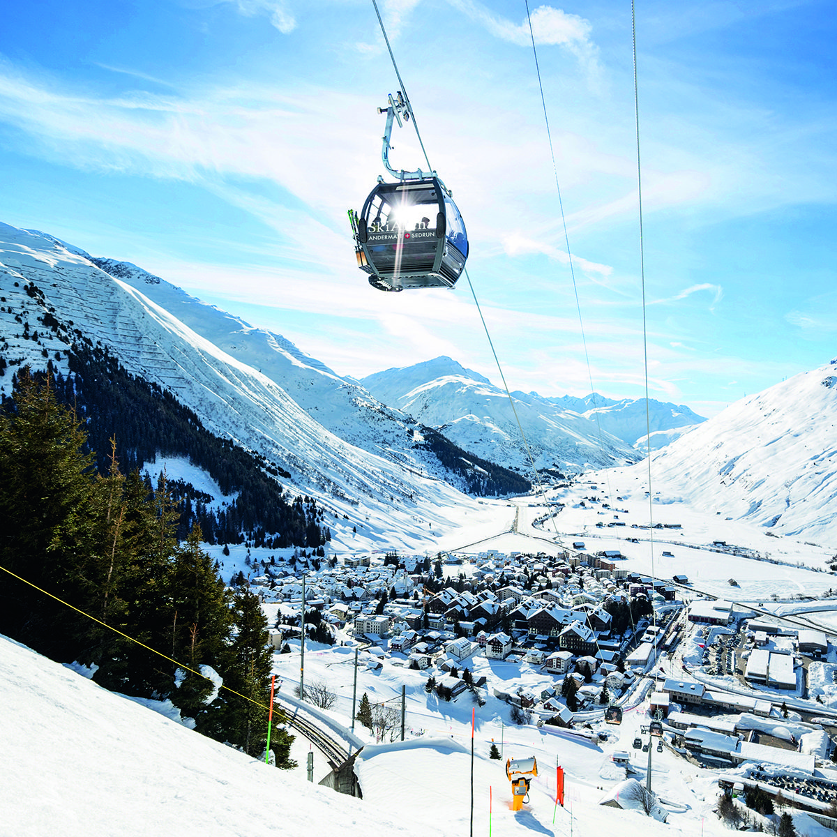 New gondola connecting ski region in andermatt, switzerland