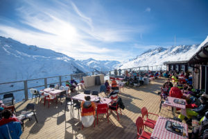 Alpine restaurant on the edge of a ski run