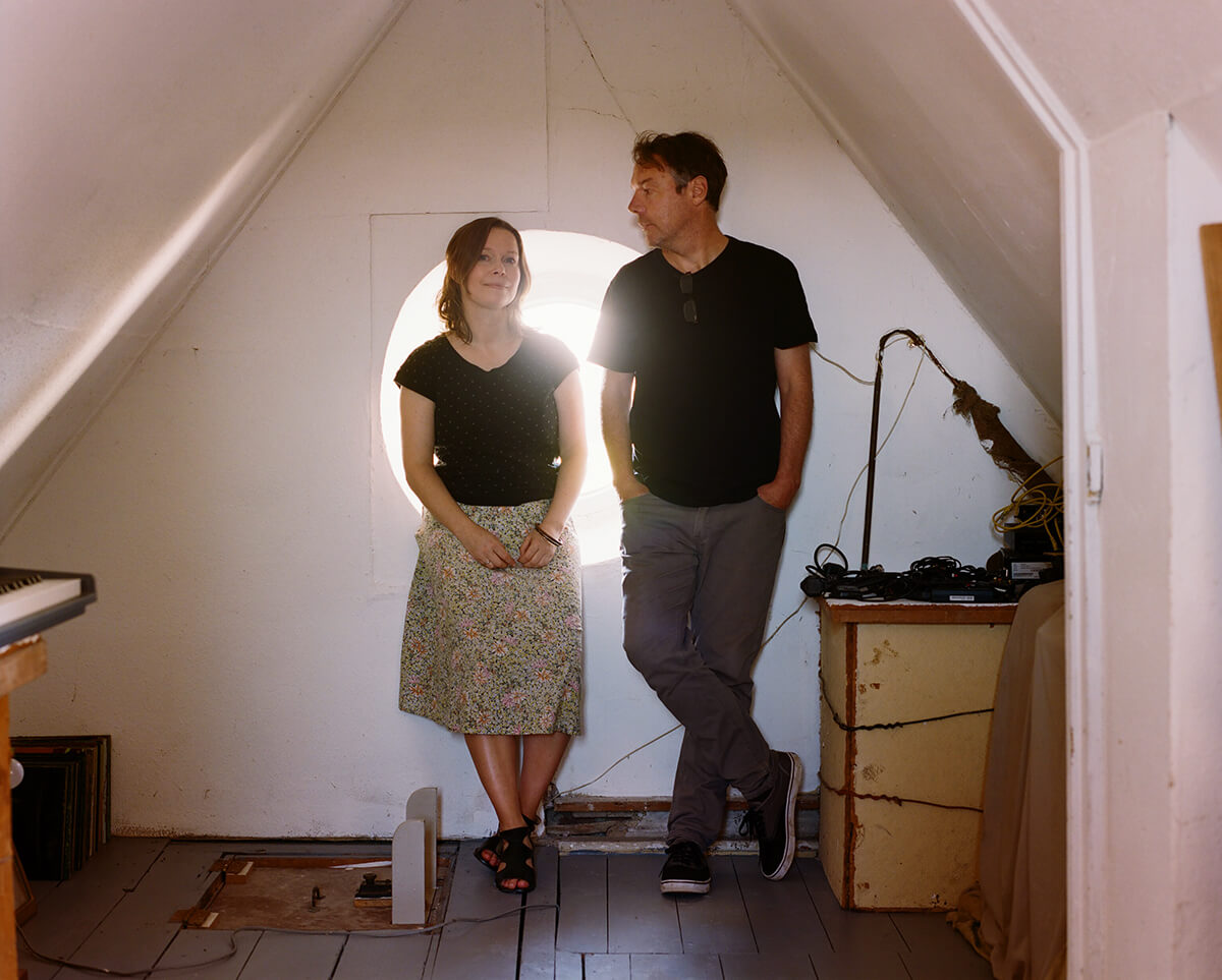 Portrait of artists Michael Denton and Anna McCrickard in their home studio