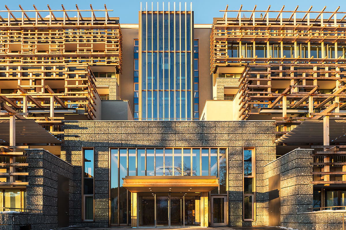 Luxury contemporary facade to Waldhotel, Switzerland