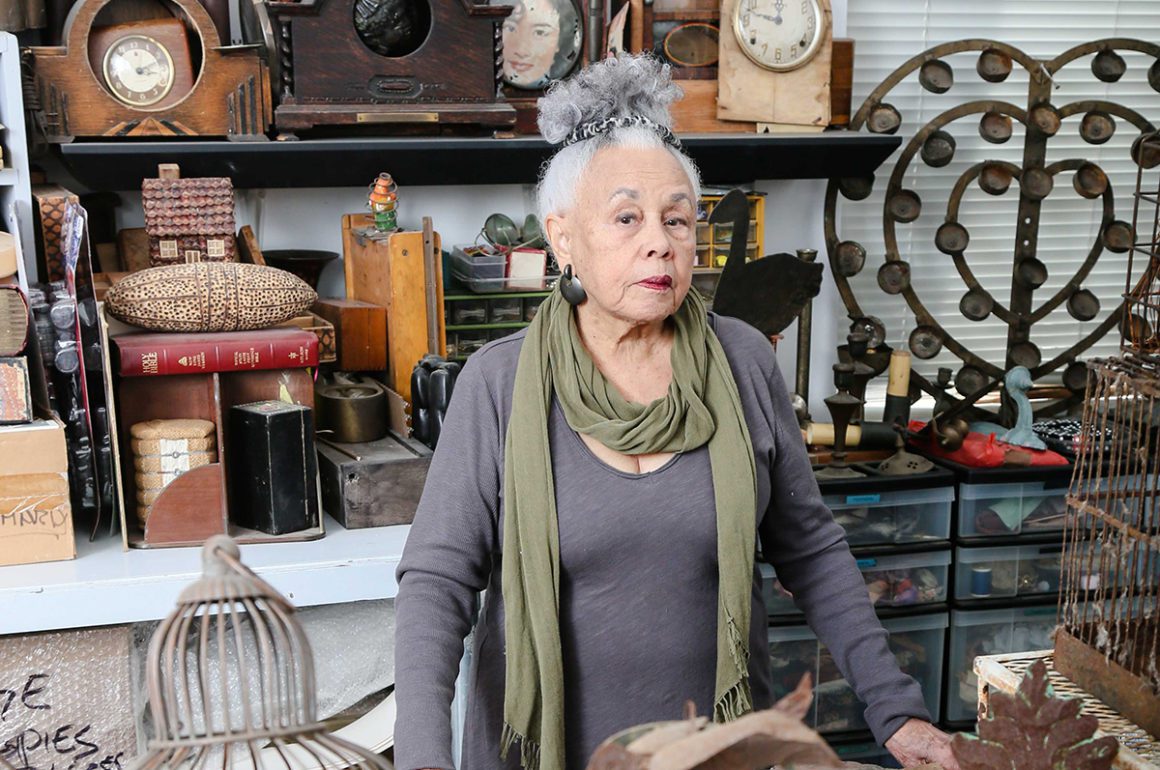 Artist Betye Saar pictured in her studio