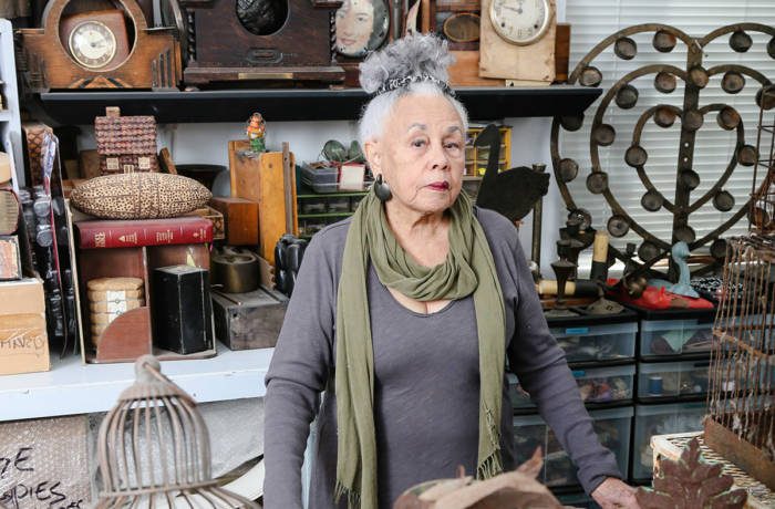 Artist Betye Saar pictured in her studio