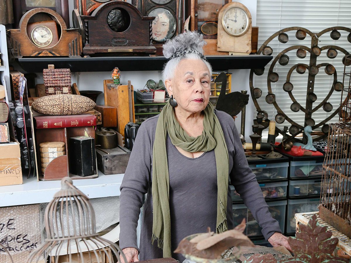 Artist Betye Saar pictured in her studio