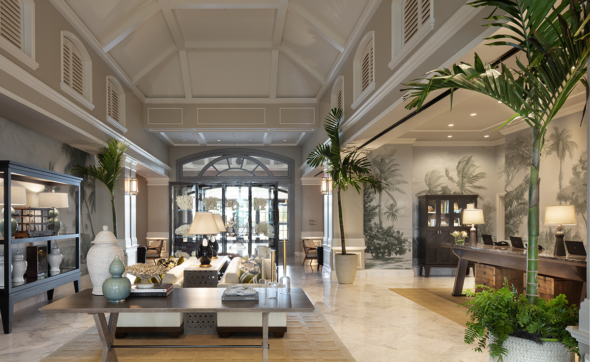 Luxury hotel lobby with contemporary furnishings