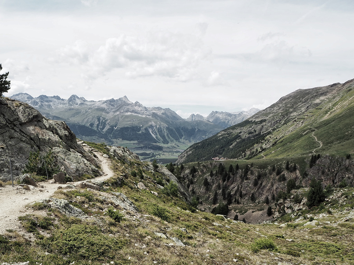 the rolling mountains of the swiss engadine in summertime